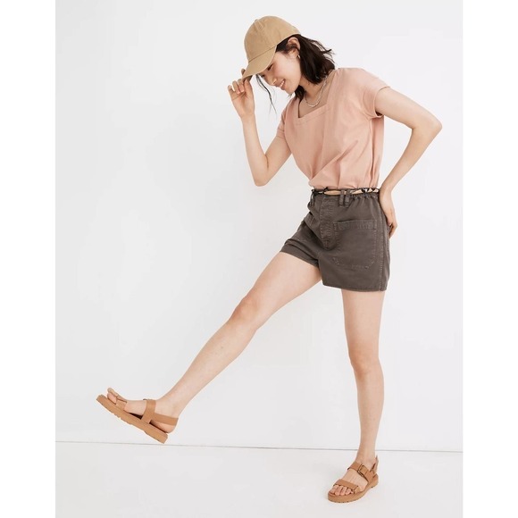 Madewell Belclaire Patch Pockets High-Rise Pull-On Shorts Basalt Gray Medium - Picture 3 of 15